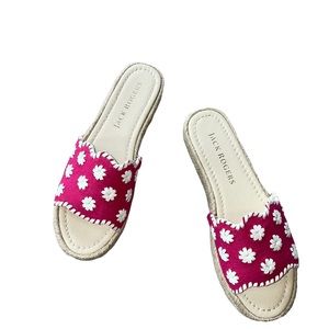 NWT JACK ROGERS Palmer Metallic Floral Espadrille Slides Hot Pink